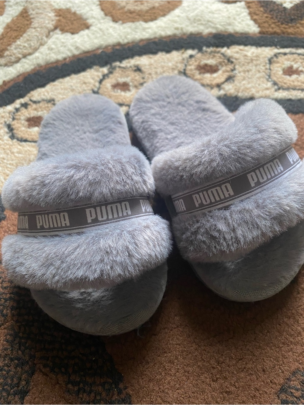 Puma Gray Plush Fuzzy Slide Slippers